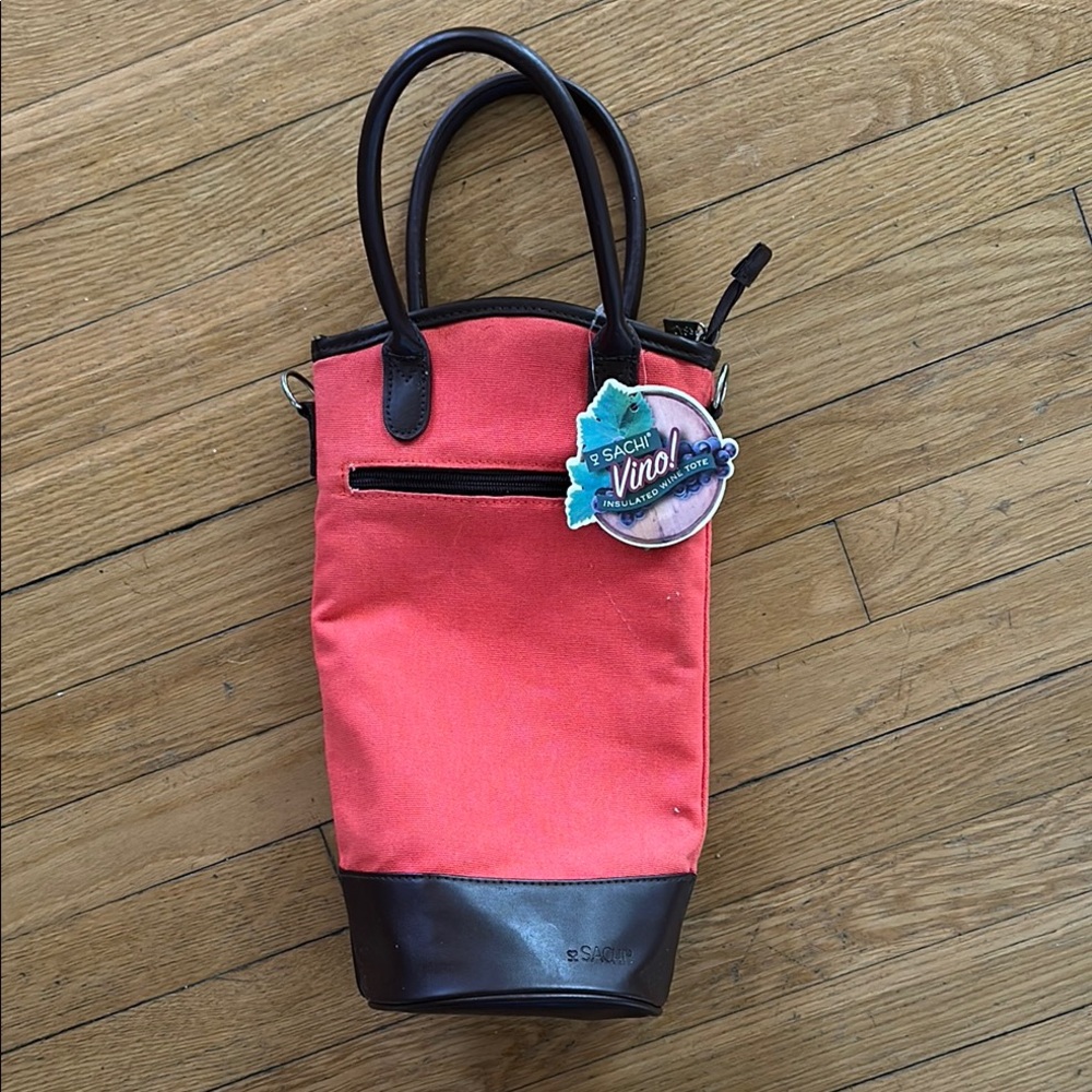 SACHI INSULATED WINE TOTE ORANGE BROWN 1 BOTTLE NEW